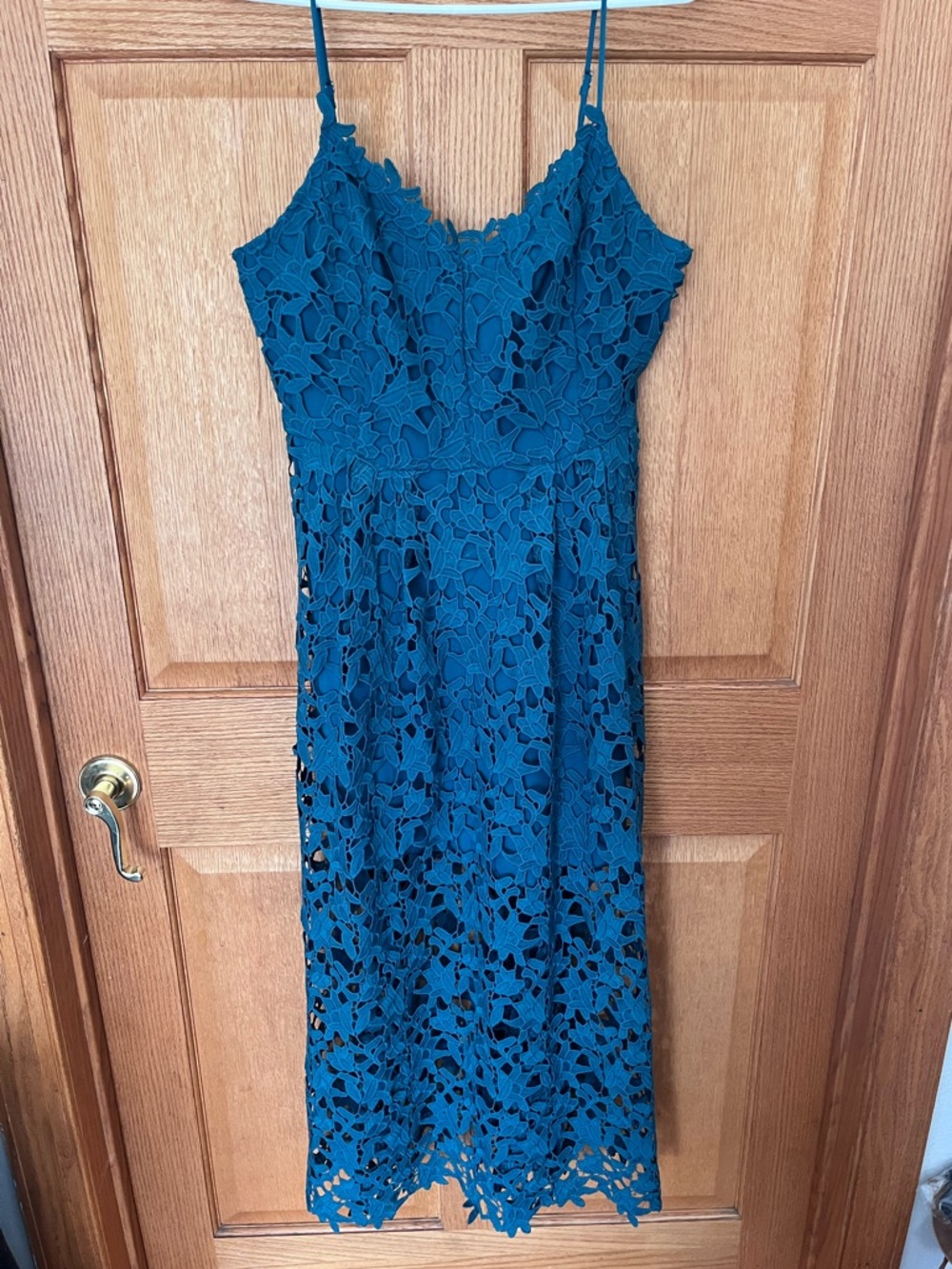 Endless Roses Teal Lace Midi Dress with Spaghetti Straps